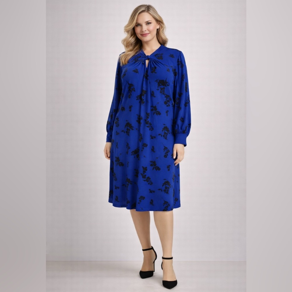 American Living Dress Blue Black Extra Large XL Long Sleeve Stretch
